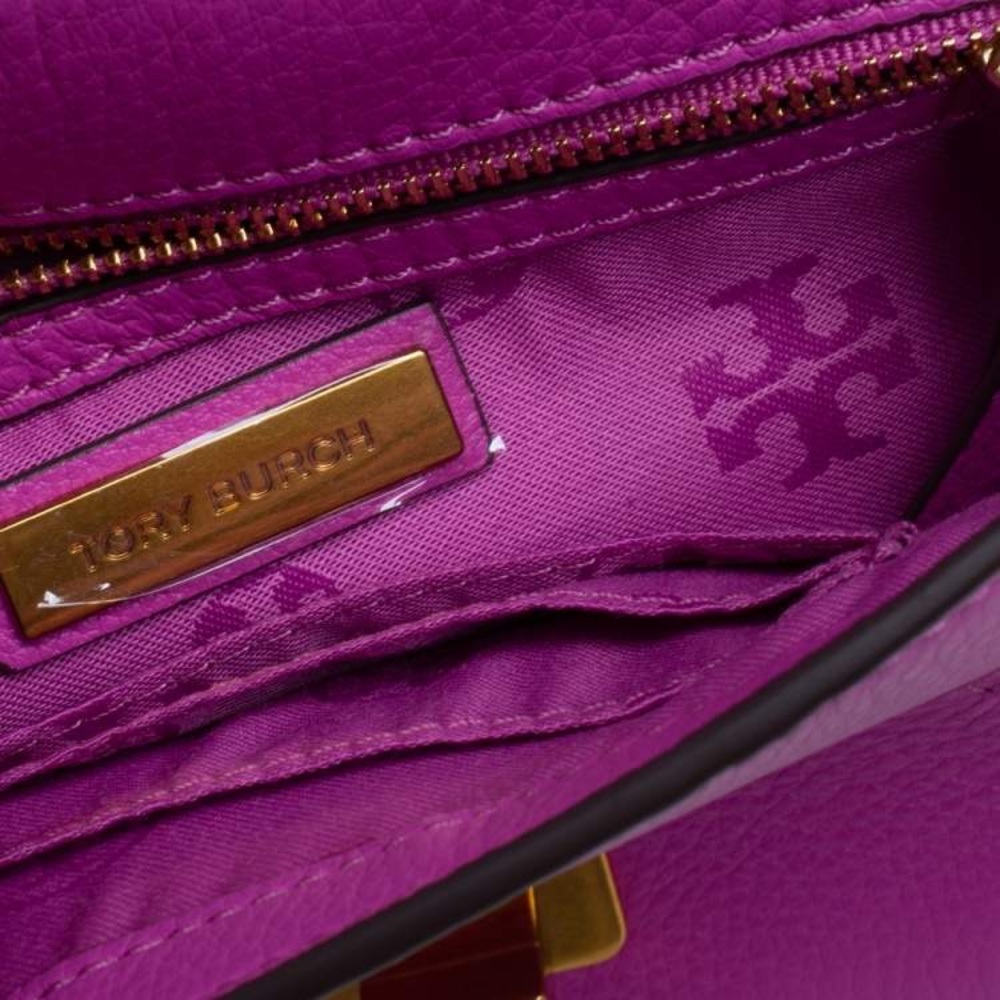 Tory Burch Fuchsia Leather Kira Envelope Chain Shoulder Evening Bag Clutch - Picture 11 of 11